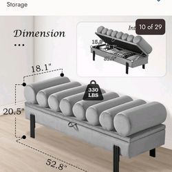 Dark Gray Velvet Storage Bench