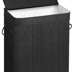 SONGMICS Laundry Hamper with Lid, Bamboo Laundry Basket, Removable Machine Washable Laundry Basket, with Handles, 26.4-Gallons, for Laundry Room, Bedr