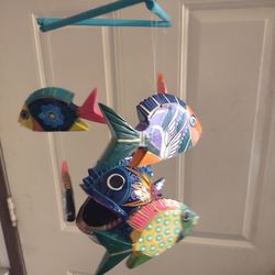 Mexican folk art fish baby crib mobile windchime