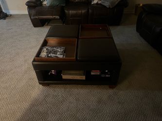 Black Leather Ottoman Coffee Table with Storage