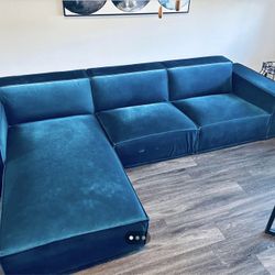 Rove Concepts Duke Velvet Blue L-shaped Corner sectional sofa with a chaise lounge