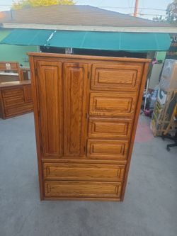 Solid Oak Wood Armoire Dresser