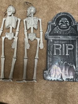 Halloween Skeleton and RIP Tombstone Decorations