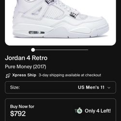 Air Jordan Retro 4s (pure Money)