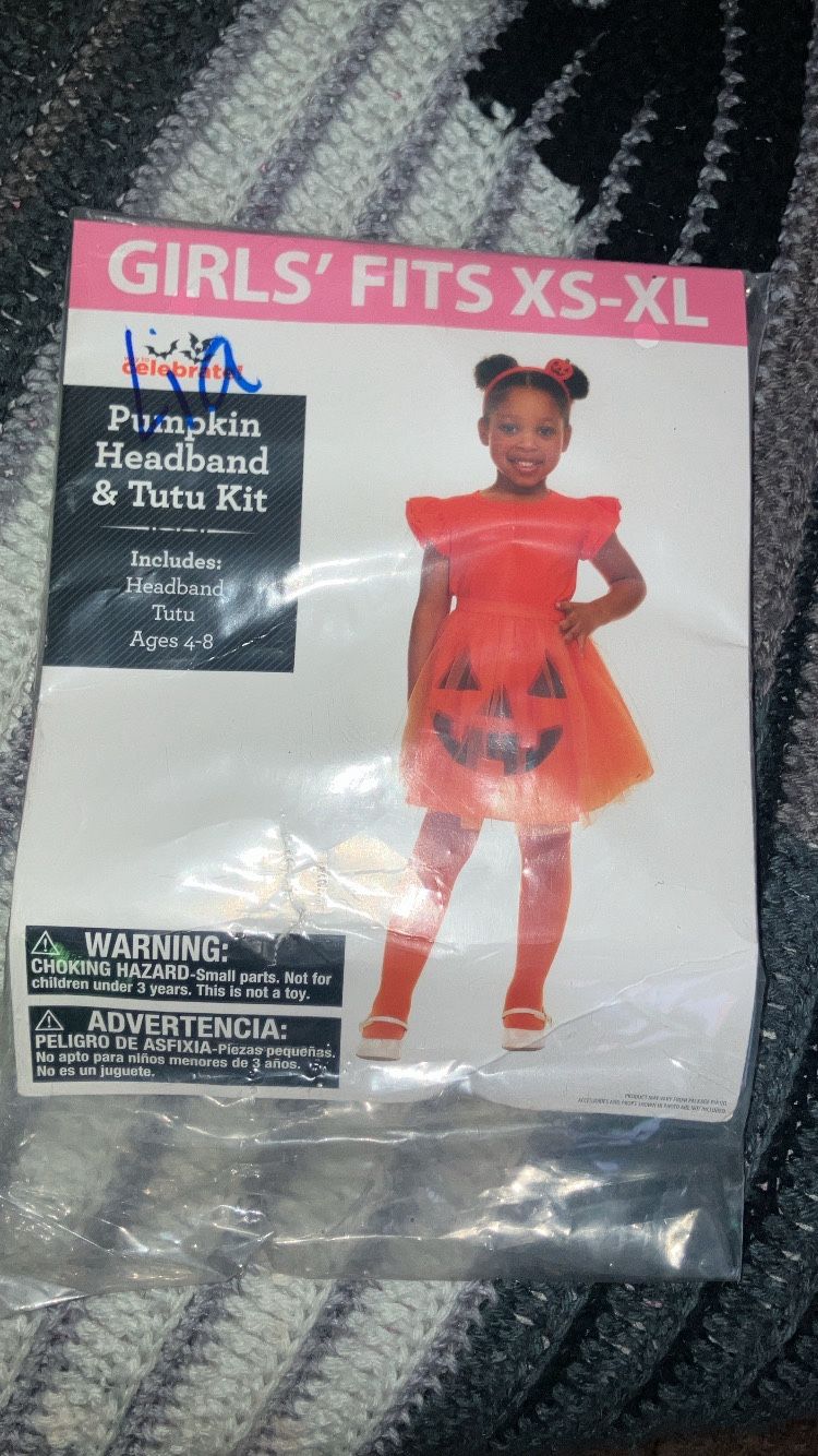 Little Girl Ages 4-8 Pumpkin, Headband And Pumpkin Tutu Kit