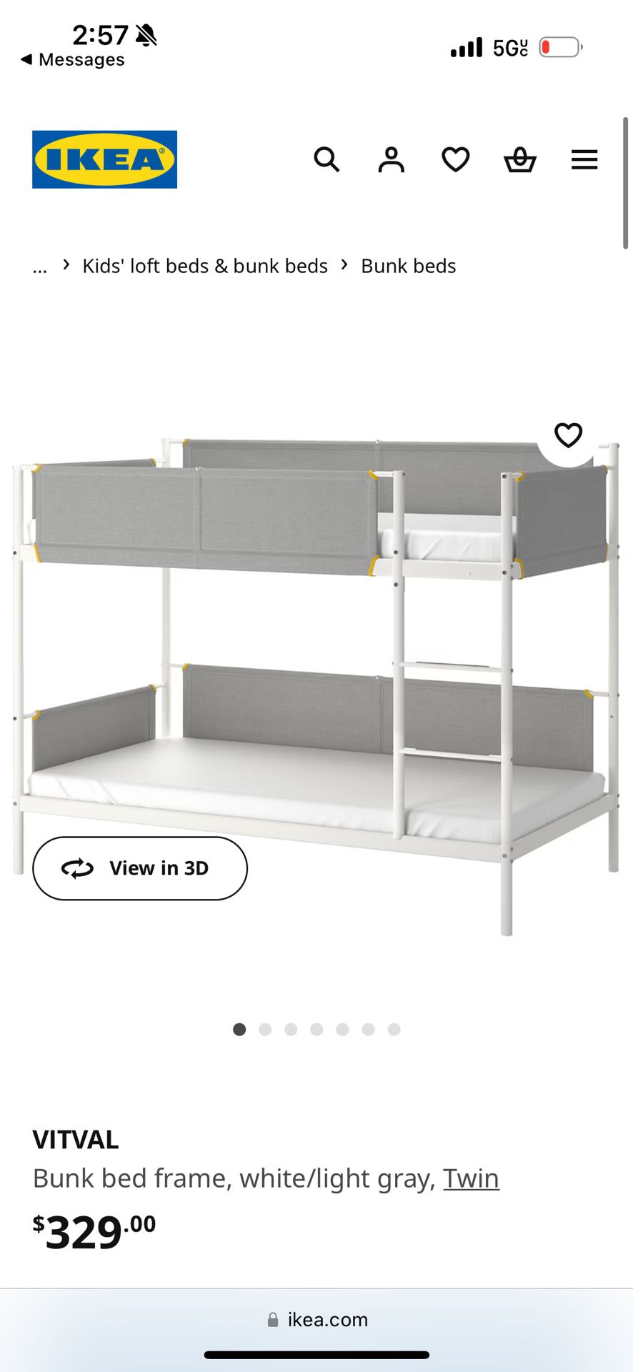 Twin Bunk Bed Frame White/Light Grey