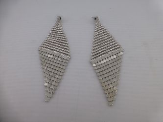 Silver Tone Rhinestone Mesh Dangle Drop Earrings Fashion Jewelry Long F4