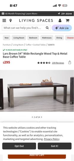 Lars Brown 54" Rectangle Wood & Metal Coffee Table
