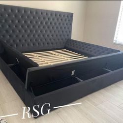 Black Velvet Tufted Design Queen Storage Bed/King Storage Bed 🛏️ Color Options Rectangular And Circle Shaped Available 