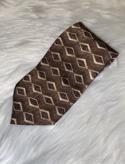 Stafford Argyle Diamond Print Pointed Men Tie Copper Brown Tan Navy Blue 58”x 4”