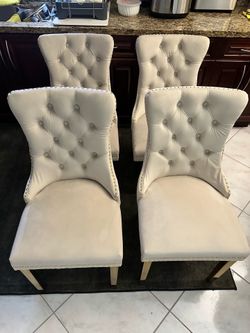 NEW Velvet Dining Chairs Set of 2 Upholstered Tufted (Beige and Gold)