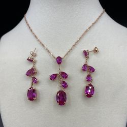 DK 925 Rose Gold Necklace And Earrings 