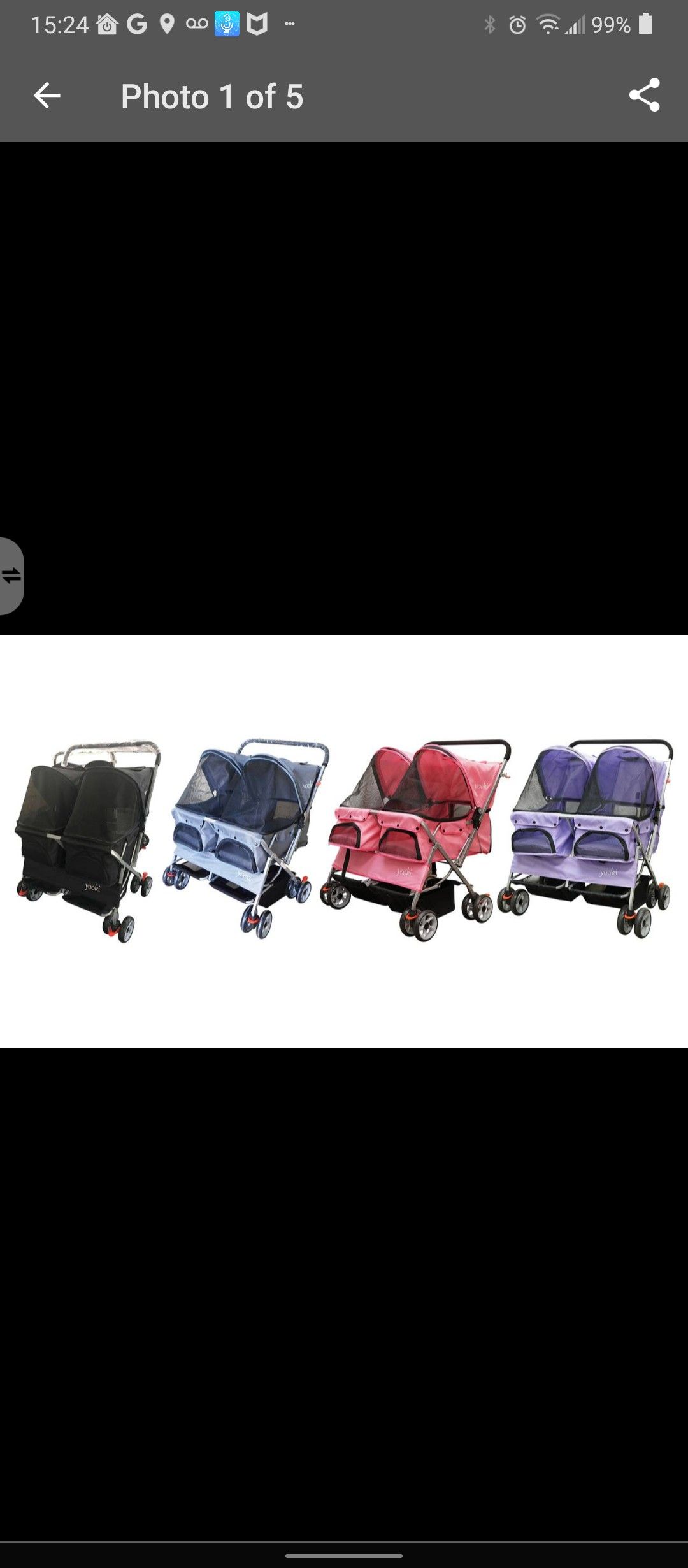 Grey and green double dog stroller