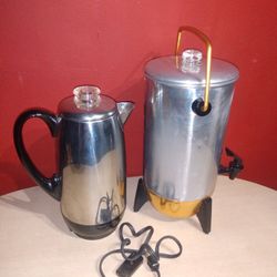2 Coffee Percolator 12 Cup Farberware Superfast Automatic Model 142 & Mirro Matic 22 Cup - Coffee or Tea Maker Machine "Party Perk" Made In USA 