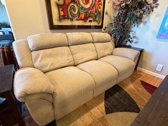 Beige Fabric 3-Seat Recliner Sofa