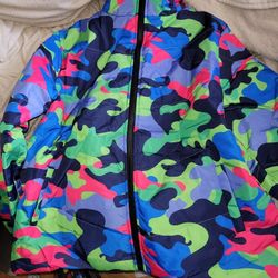 Baoiwei Unisex Camouflage Print Puffer Jacket Women Men Long Sleeve Short Down Jacket Zip Winter Warm Outerwear Overcoat