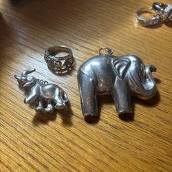 Sterling Silver Elephant Pendants And Ring