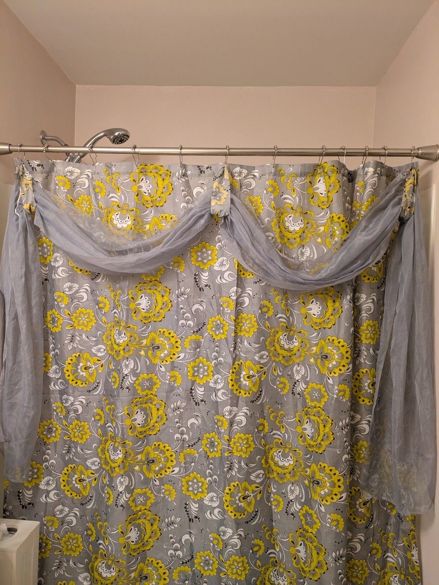Fabric Shower Curtain With Attached Swag