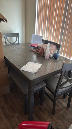 Gray Wood Dining Table with Chairs for 6