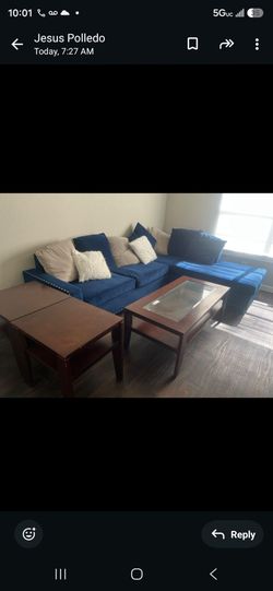Blue Sectional Sofa with Nailhead Trim