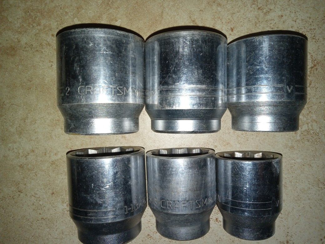 6 Vintage Craftsman "V" Truck Tractor Sockets 3/4" Drive Sizes 2" Down To 1-1/2"