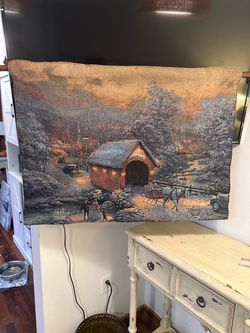 Thomas Kinkade Covered Bridge Woven Tapestry