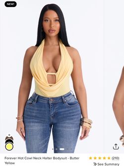 Forever Hot Cowl Neck Halter Bodysuit Butter Yellow
