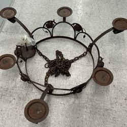 Vintage Gothic Wrought Iron Candle Chandelier 6 Arm Rose