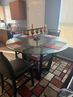Round Glass Top Dining Table with 4 Chairs