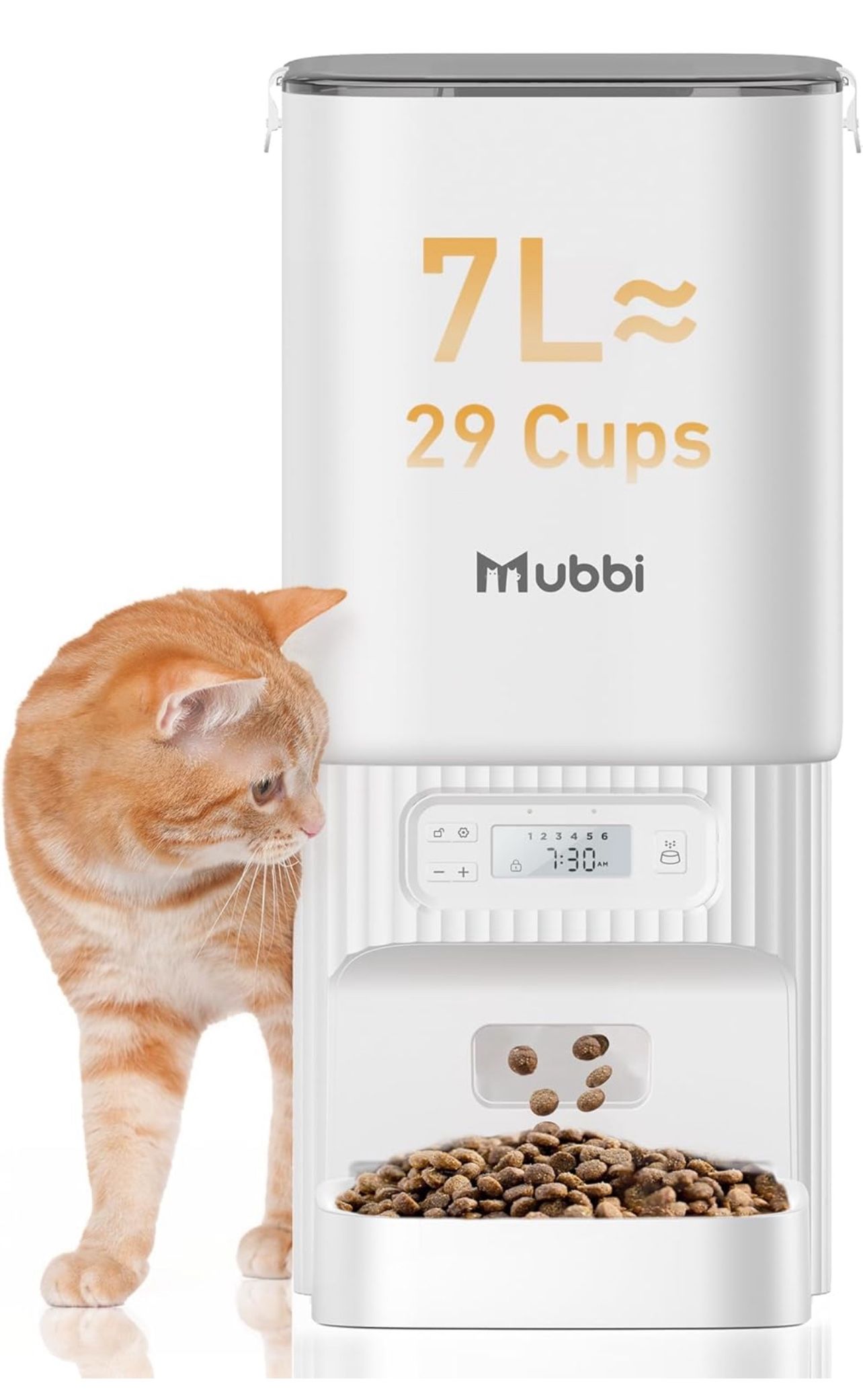 Automatic Cat Feeder, 7L/29 Cups Automatic Dog Feeder, 1-6 Meals Ideal for Multiple Pets, Dual Power Supply, Detachable Washable, Easy to Set Up