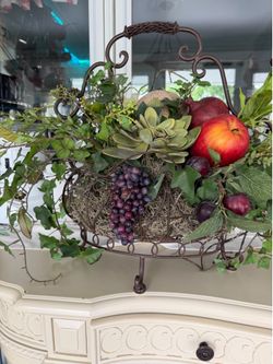 Wrought iron basket of fruit and flowers!