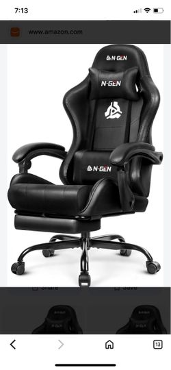 N-GEN Black Gaming Chair with Footrest