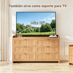 6-Drawer Wood Dresser with TV Stand Top
