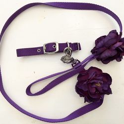 New Bonjour Fleurette Purple Pet Dog Leash & Collar Set S/M