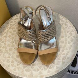 Coach Tan & Silver Heels 8.5