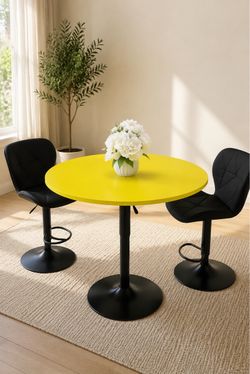 Adjustable Yellow Round Pedestal Table – $39.99
