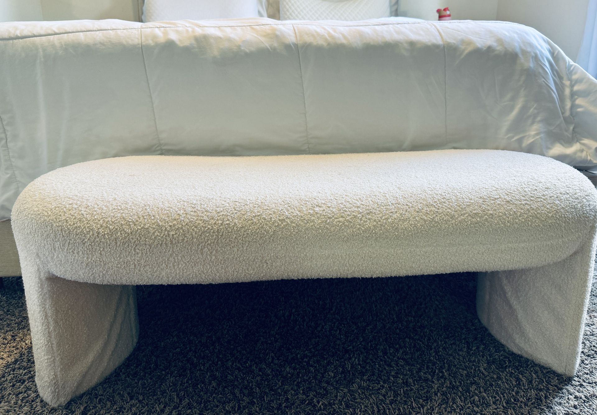 White Bench Faux Fur Teddy Fabric Aesthetic Modern