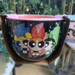 (2) POWERPUFF GIRLS (Sold Separately) CERAMIC BOWL & WOODEN CHOPSTICKS 20 oz - NEW