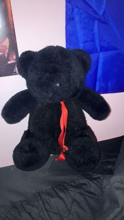 Medium Sturdy Black Teddy Bear with Red Ribbon Collar