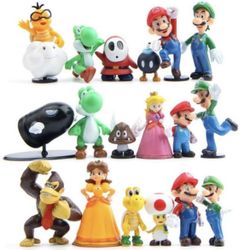 New 18 Piece Super Mario Brother Action Figures. Great For Toys, Cakes, 