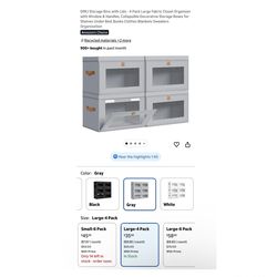 Brand new Storage Bins with Lids - 4 Pack Large Fabric Closet Organizer with Window & Handles, Collapsible Decorative Storage Boxes for Shelves Under 