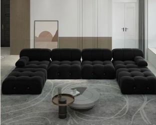 Modern U-Shaped Black Velvet Modular Sectional Sofa - Black