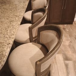 3 Bar Stools 2ft High Wooden Finish With Cushion Gray Tones