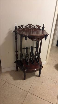 Antique Victorian Ornate Accent Table with Built-In Book / Magazine Rack