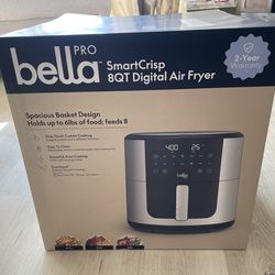 Bella pro smart crisp 8QT digital air fryer-stainless Steel, Large Capacity