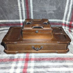Vintage London Leather Wooden Mens Dresser Jewelry Box Made Japan