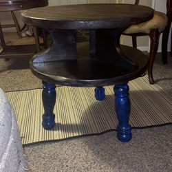 Antique Wood-Round 2 Tier Side Table 