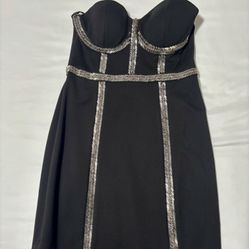  Bebe Black Bustier Dress with Silver Detailing 