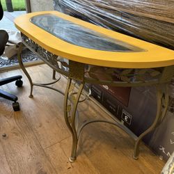 Beautiful Glass Top Yellow Console Table 