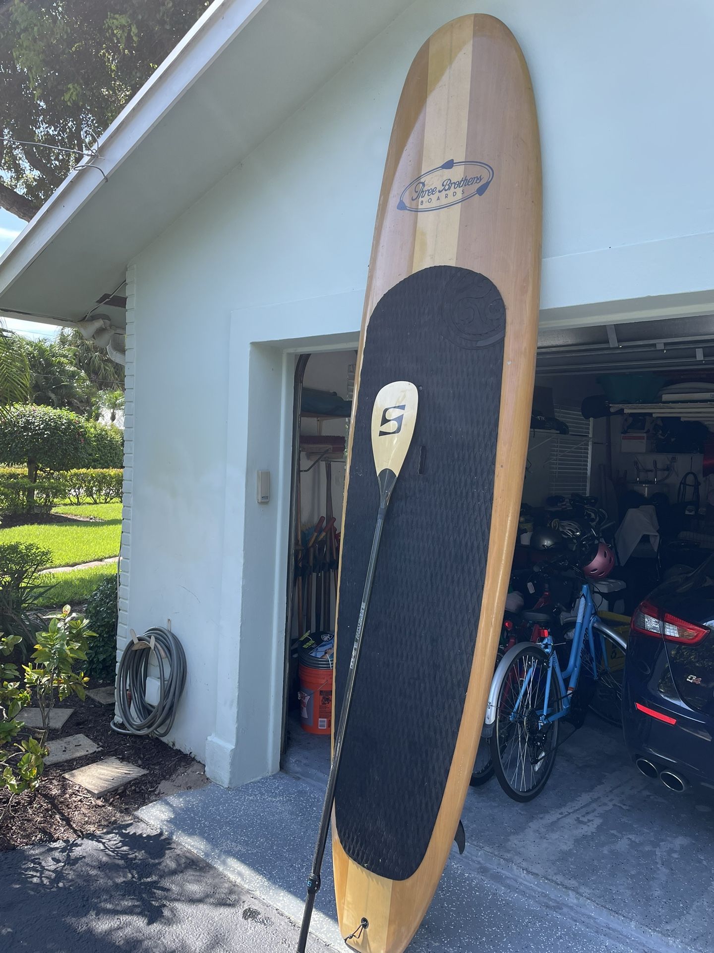 Three Brothers wooden up paddle board (SUP) With adjustable paddle